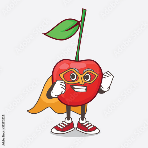 Bing Cherry cartoon mascot character dressed as a Super hero