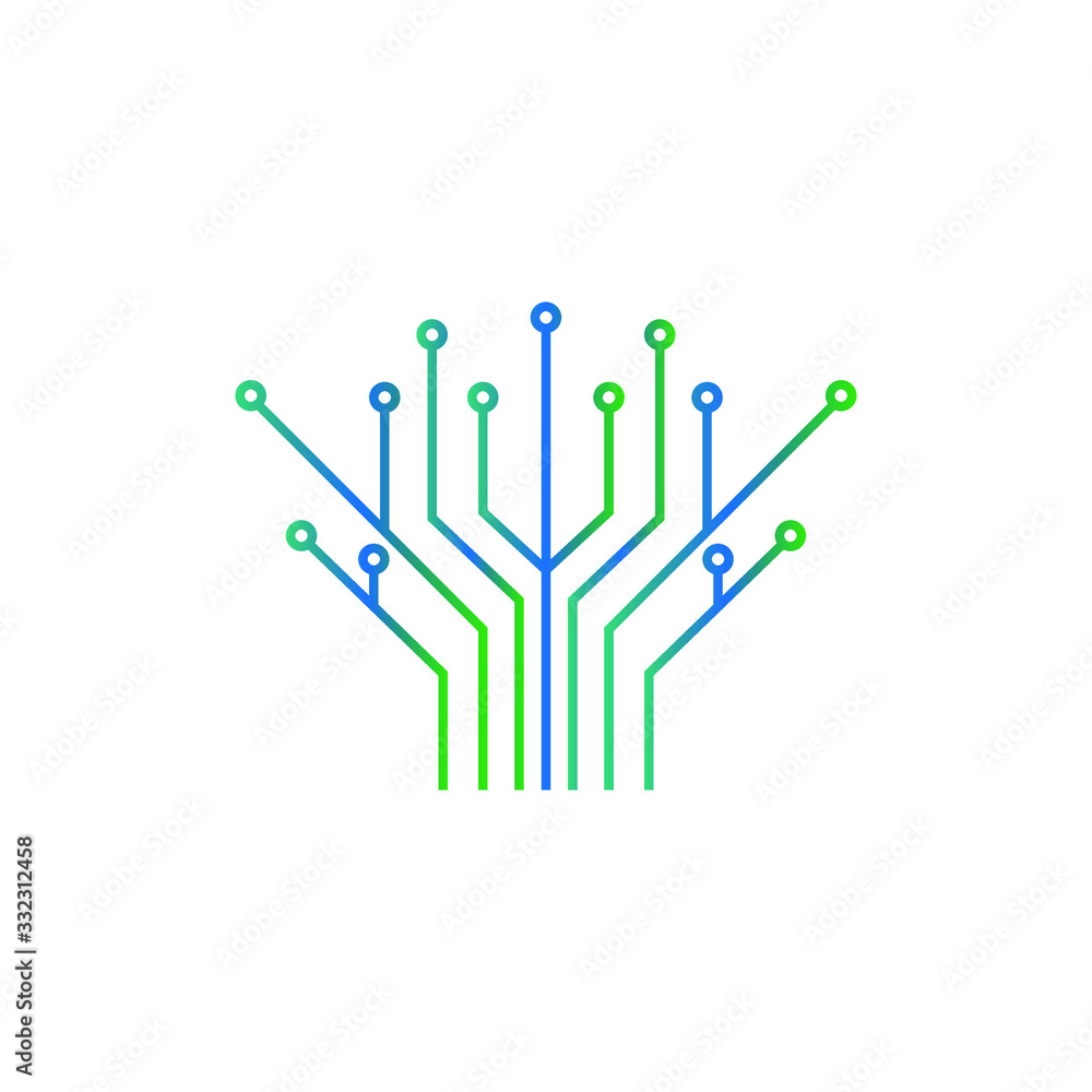 Fototapeta premium Digital tree - vector logo template concept illustration in flat style. Computer network technology sign. Vector tech tree icon