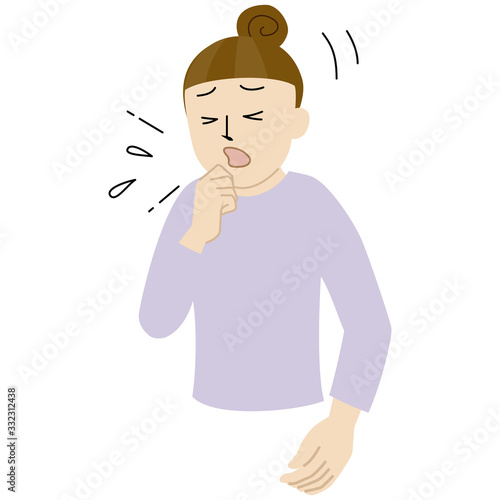 Illustration of a woman who is coughing terribly.