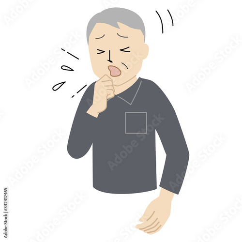 Illustration of a Senior man who is coughing terribly.