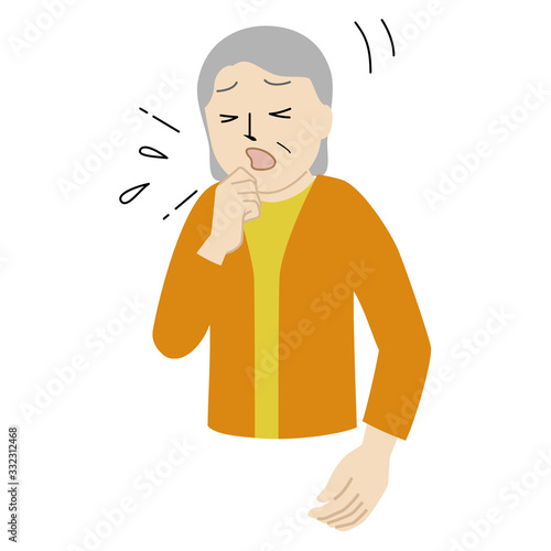 Illustration of a Senior woman who is coughing terribly.
