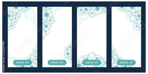 Novel Coronavirus 2019-nCoV. Wuhan virus disease, virus infection. Set of stories template with cells Corona virus. Linear outline style. Vector illustration. Mobile background.