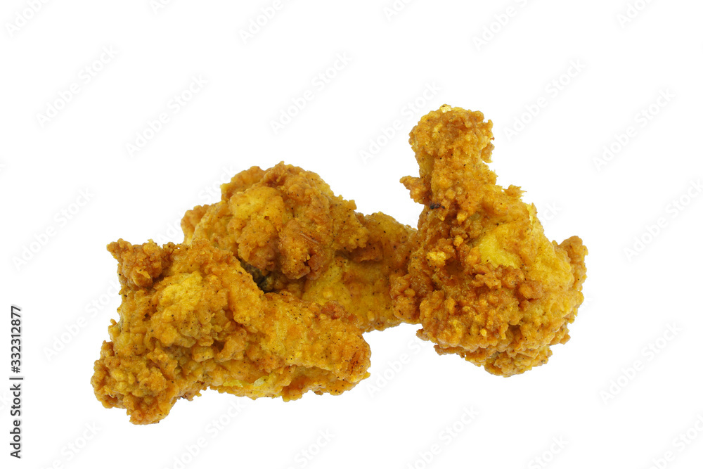close up on fried chicken isolated on white background