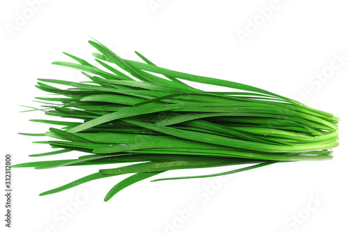 close up fresh chives isolated on white background
