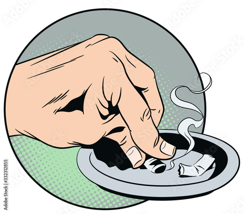 Hand puts out cigarette. Stock illustration.