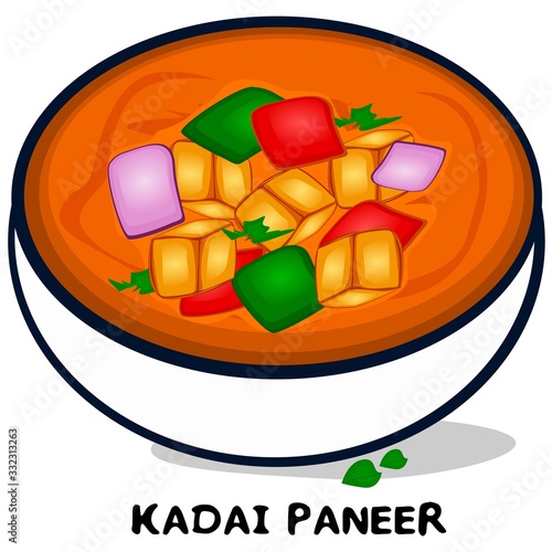 Kadai paneer indian Punjabi food Vector