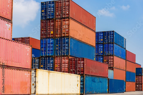 Stacked containers in the container terminals, Industry and Transportation concept