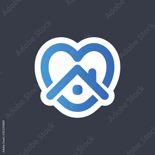 Stay at home symbol. Heart and house vector icon. Stayhome campaign for pandemic coronavirus outbreak prevention.