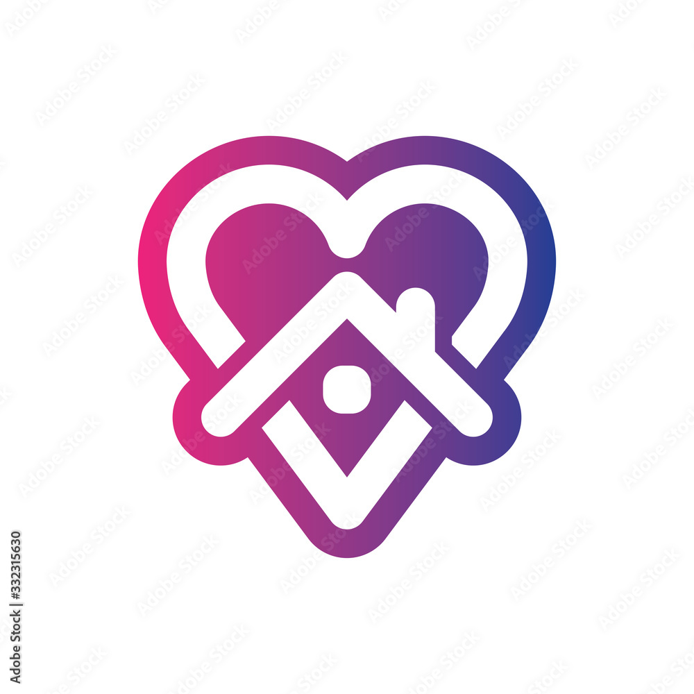 Stay at home symbol. Heart and house vector icon. Stayhome campaign for pandemic coronavirus outbreak prevention. Stay at home symbol. Heart and house vector icon. Stayhome campaign for pandemic coronavirus outbreak prevention.