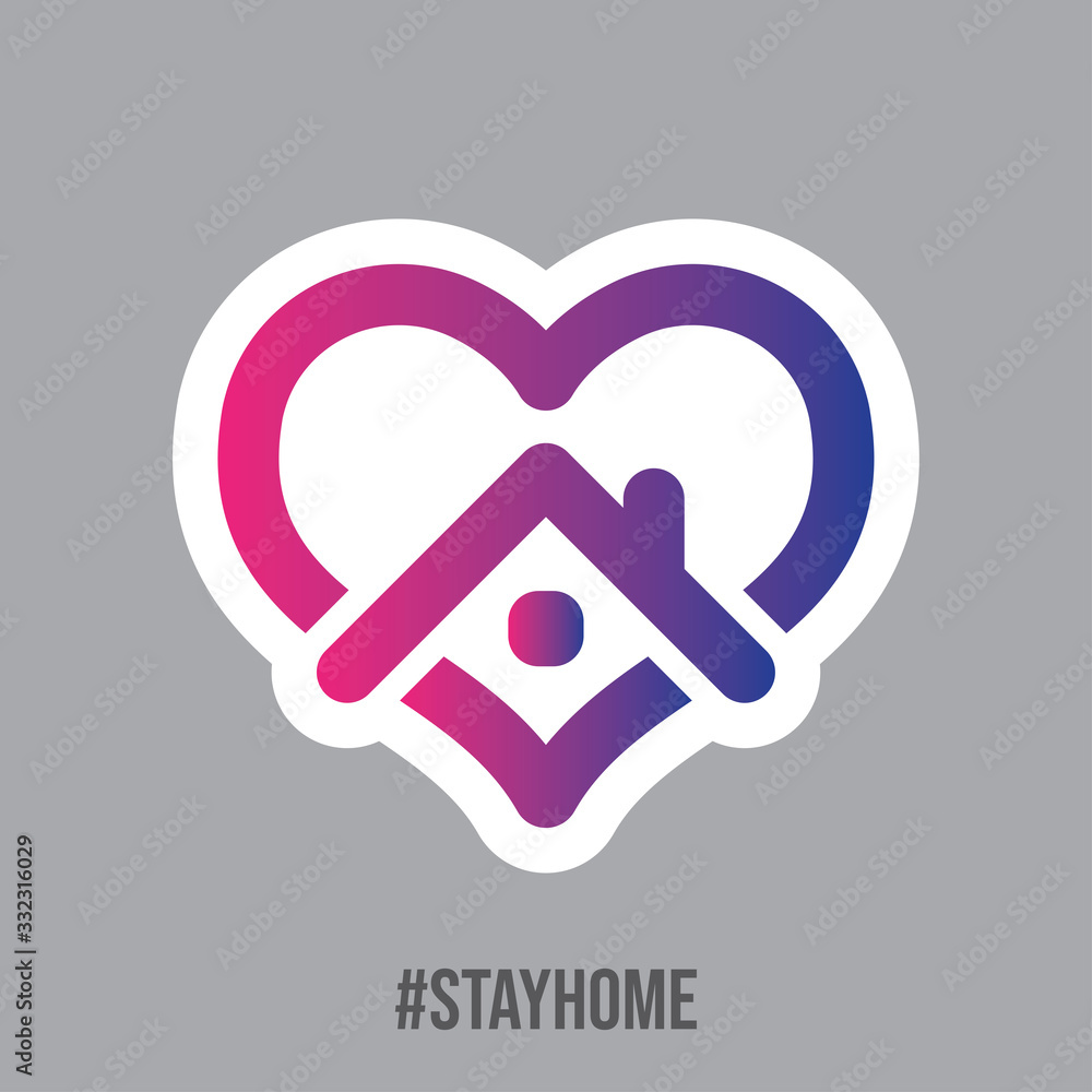 Stay at home symbol. Heart and house vector icon. Stayhome campaign for pandemic coronavirus outbreak prevention. Stay at home symbol. Heart and house vector icon. Stayhome campaign for pandemic coronavirus outbreak prevention.