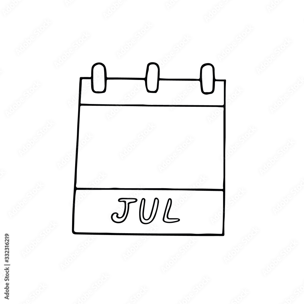 July month calendar page hand drawn in doodle style. simple scandinavian liner. planning, business, date, day. single element for design icon July month calendar page hand drawn in doodle style. simple scandinavian liner. planning, business, date, day. single element for design icon