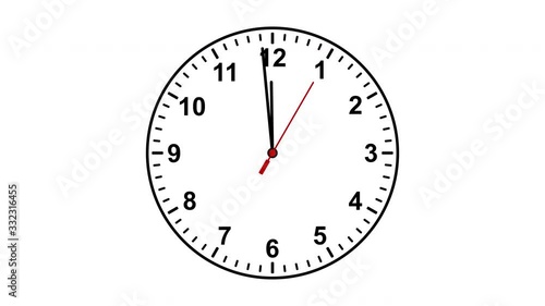 Analog clock countdown 60 seconds to midnight, alpha channel, 4K 60 fps