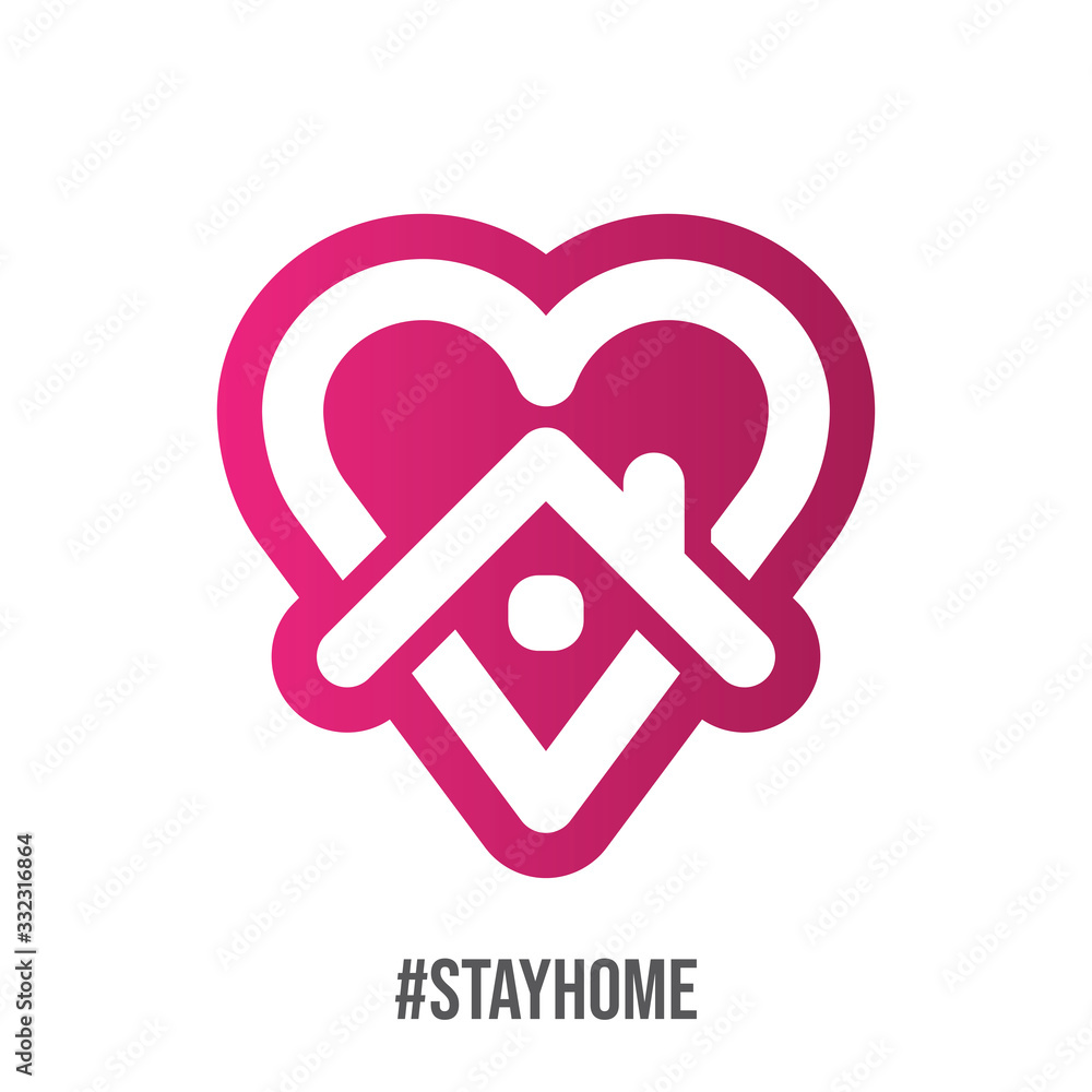 Stay at home symbol. Heart and house vector icon. Stayhome campaign for pandemic coronavirus outbreak prevention. Stay at home symbol. Heart and house vector icon. Stayhome campaign for pandemic coronavirus outbreak prevention.