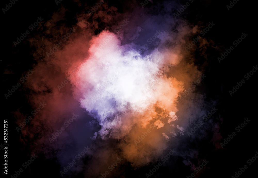 Abstract colorful smoke on the black background.