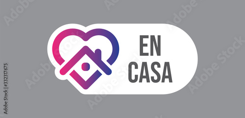 Stay at home icon and message in spanish language. Heart and house pictogram for social media in quarantine times for coronavirus pandemic outbreak.