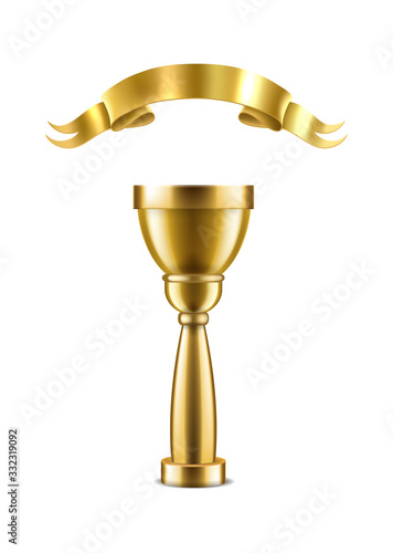 Golden cup. Winner trophy for sport champion or successful business leadership vector award
