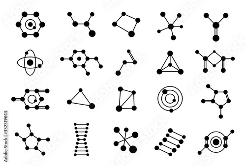 Molecular structure. Chemistry scientific research, biochemistry dna connect, symbols nanotechnology and microbiology molecules icons vector