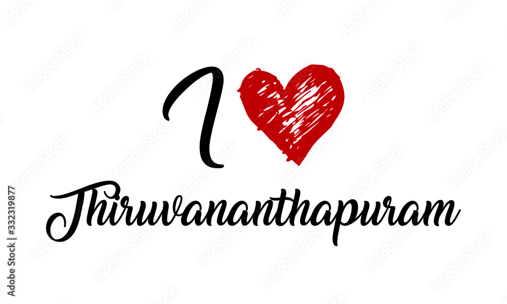 I Love  Thiruvananthapuram red heart and Creative Cursive Typographic Template.