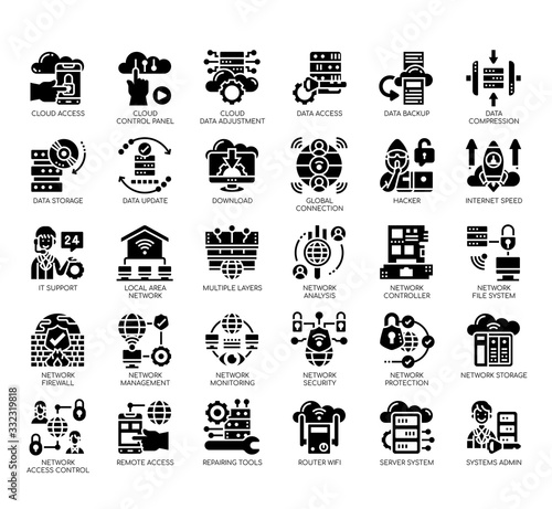 Set of network technology thin line and pixel perfect icons for any web and app project.