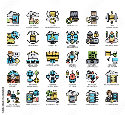Set of network technology thin line and pixel perfect icons for any web and app project.
