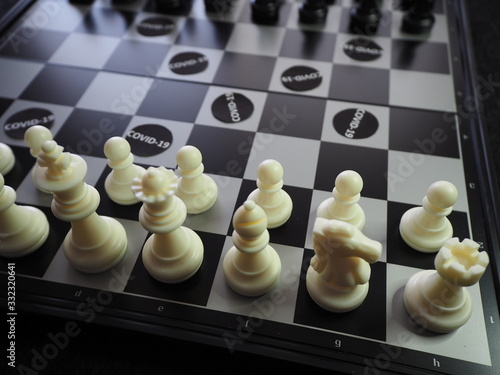 Chess pieces battling against  COVID-19  photo