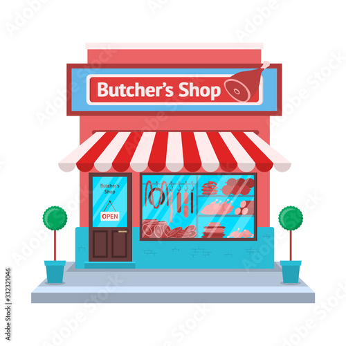 Cartoon Color Butcher Shop Store Concept. Vector