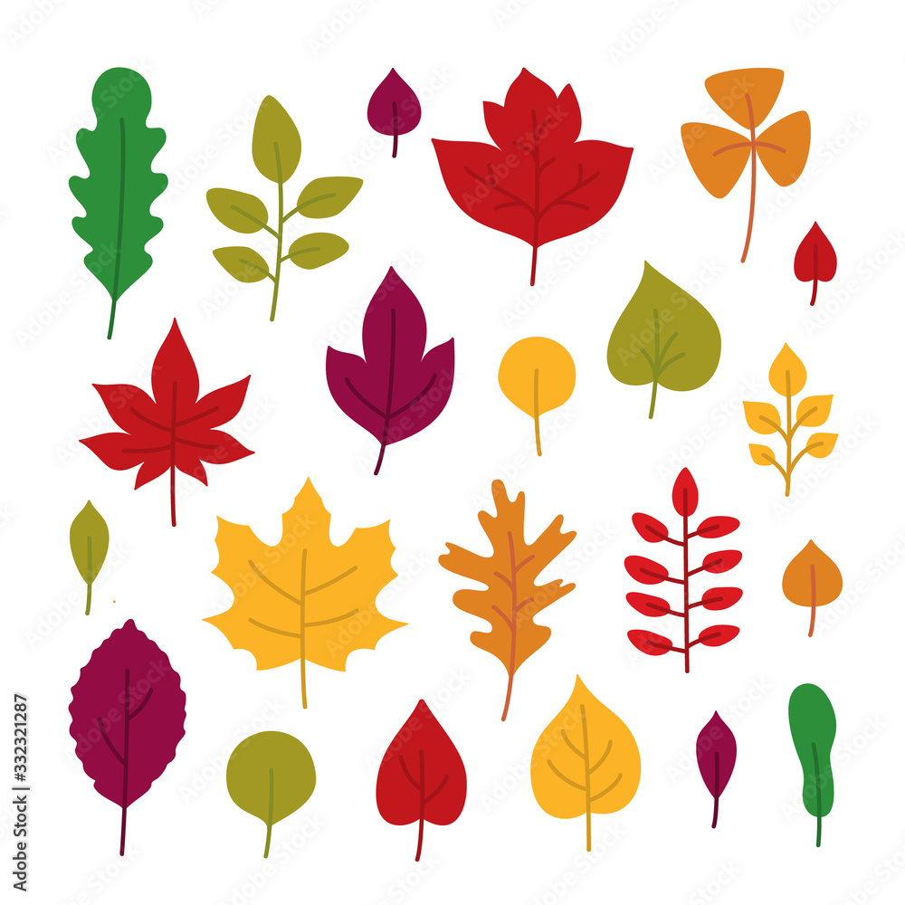 Cartoon Color Leaves Element Icon Set. Vector
