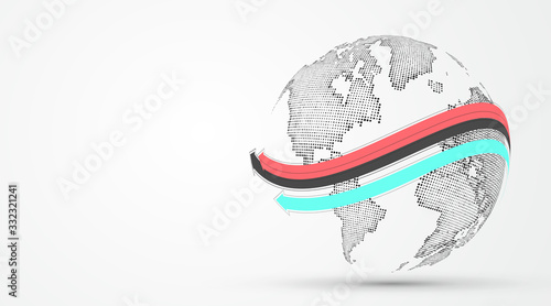 3D earth graphic symbolizing global trade, vector illustration.