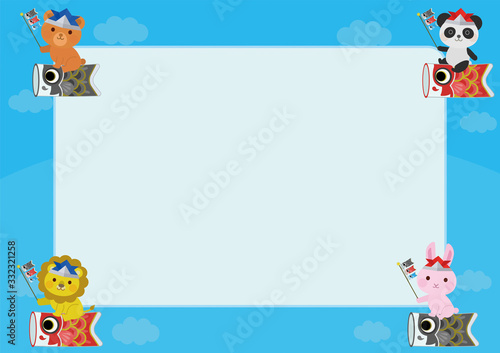 鯉のぼり　飛ぶ動物　こどもの日　フレーム2　イラスト