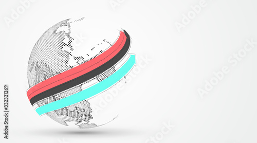 3D earth graphic symbolizing global trade, vector illustration.