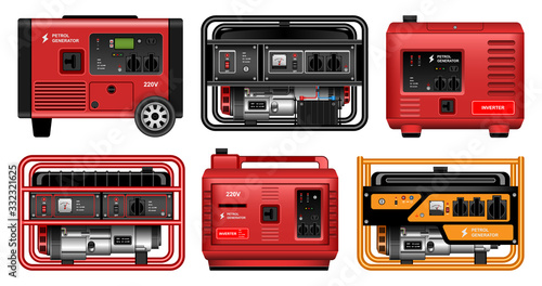 Electric generator vector realistic set icon. Vector illustration petrol generator on white background. Realistic set icon alternator.