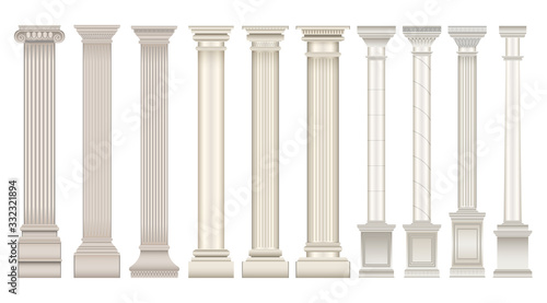 Antique column realistic set icon. Isolated vector realistic set icon classic pillar. Vector illustration antique column on white background .