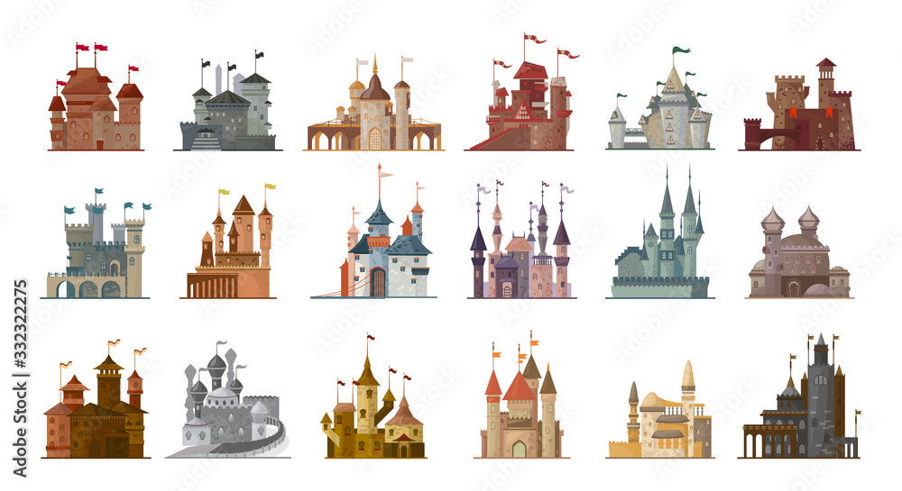 Medieval castle isolated cartoon set icon. Vector illustration ancient palace on white background. Vector cartoon set icon medieval castle. - obrazy, fototapety, plakaty 