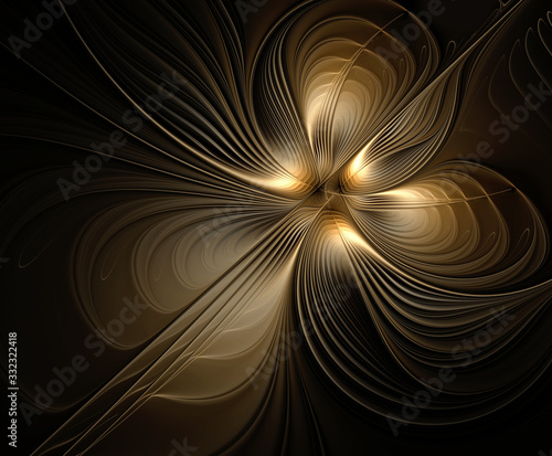Golden fractal flower on a black background. Fantasy
