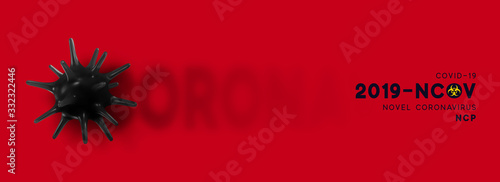 Novel Coronavirus (2019-nCoV). Virus Covid 19-NCP. Coronavirus nCoV denoted is single-stranded RNA virus. Background with realistic 3d black viral cells. Banner, web poster viral. vector illustration.