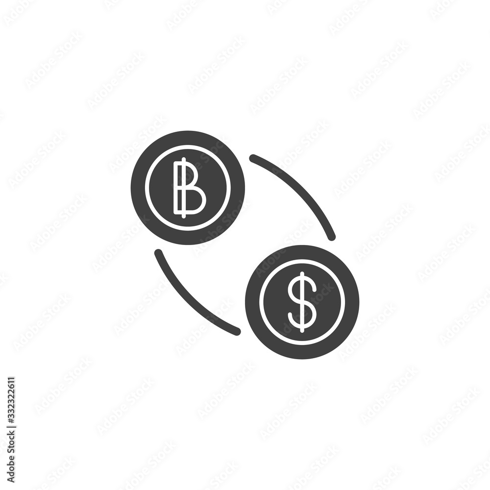 Baht and dollar exchange vector icon. filled flat sign for mobile concept and web design. US dollar with Thai baht currency glyph icon. Symbol, logo illustration. Vector graphics Baht and dollar exchange vector icon. filled flat sign for mobile concept and web design. US dollar with Thai baht currency glyph icon. Symbol, logo illustration. Vector graphics