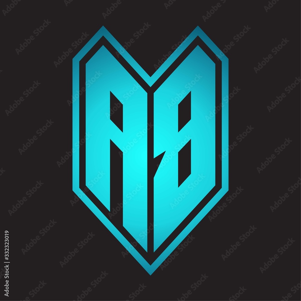AB Logo monogram with emblem line style isolated on blue gradient colors AB Logo monogram with emblem line style isolated on blue gradient colors