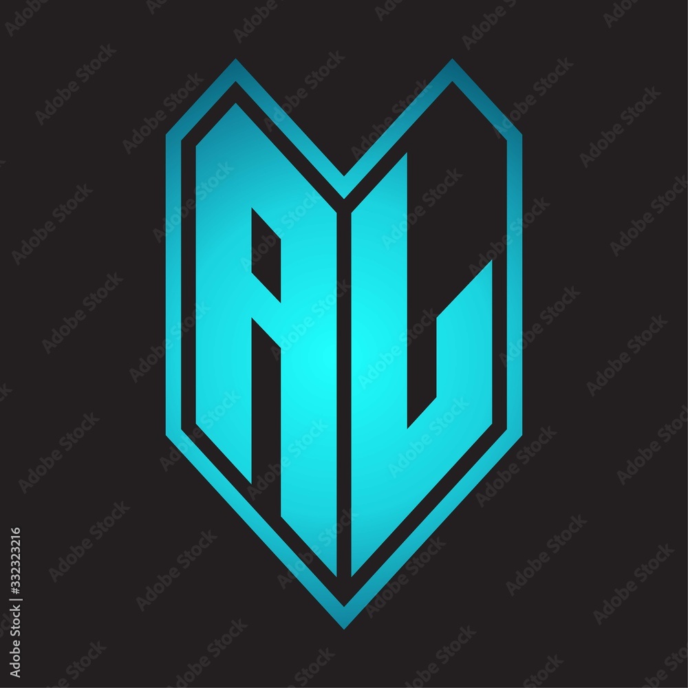 AL Logo monogram with emblem line style isolated on blue gradient colors AL Logo monogram with emblem line style isolated on blue gradient colors