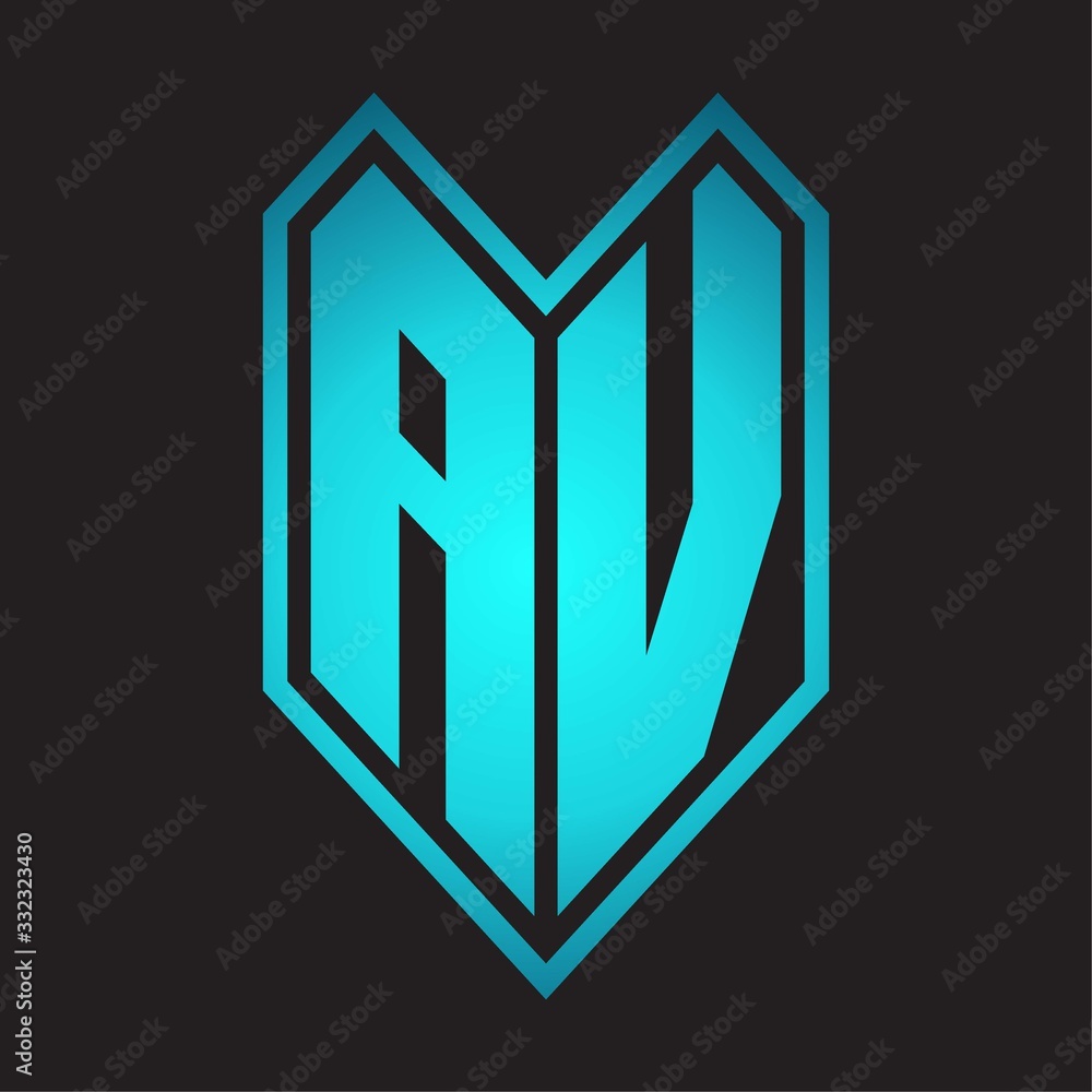 AV Logo monogram with emblem line style isolated on blue gradient colors AV Logo monogram with emblem line style isolated on blue gradient colors