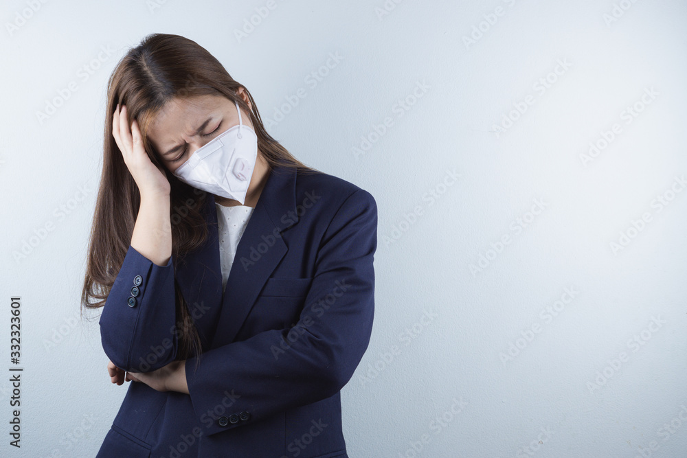 The business woman coughing flu from coronavirus and pm 2.5. Coronavirus and Air pollution pm 2.5 concept. The business woman coughing flu from coronavirus and pm 2.5. Coronavirus and Air pollution pm 2.5 concept.