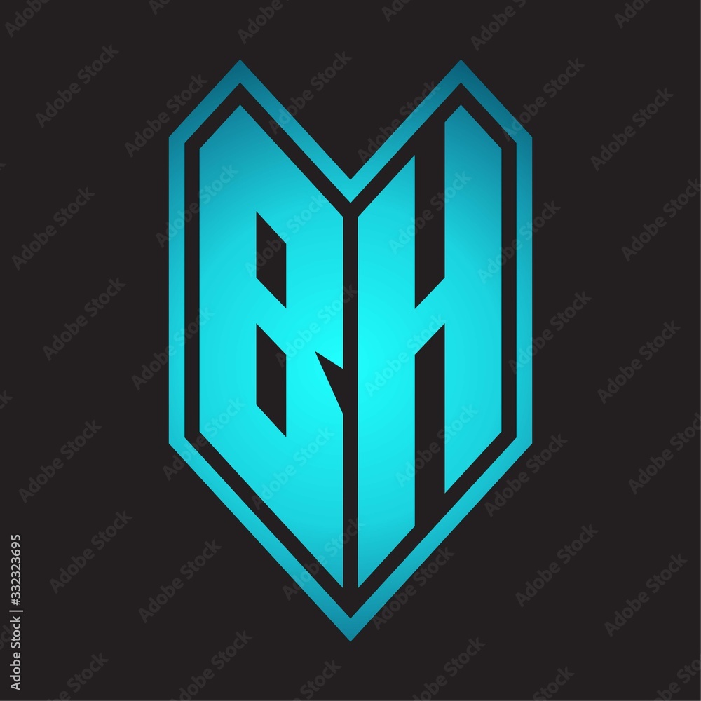 BH Logo monogram with emblem line style isolated on blue gradient colors BH Logo monogram with emblem line style isolated on blue gradient colors
