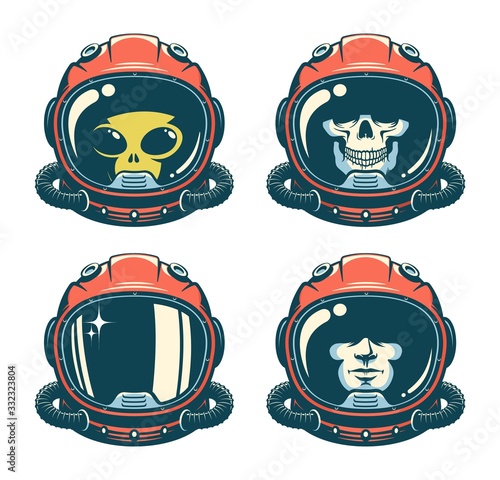 Carta da parati Astronaut helmet with skull - retro style