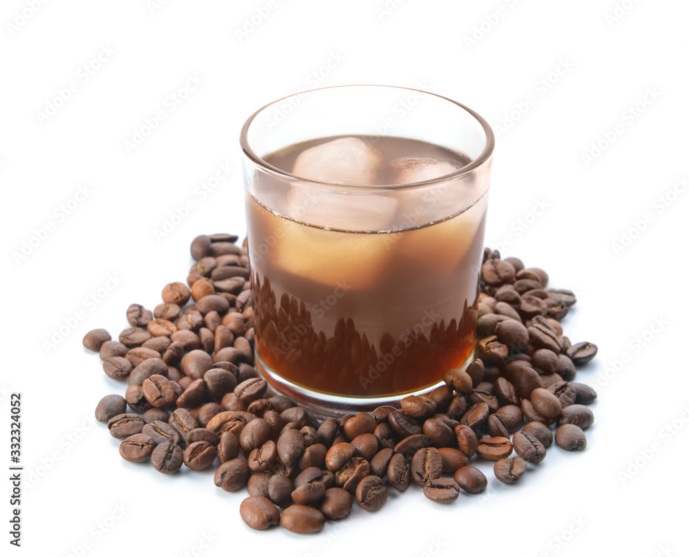 Glass of tasty iced coffee on white background Glass of tasty iced coffee on white background