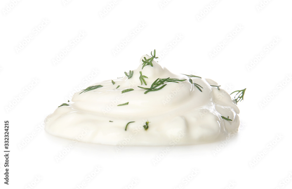 Tasty sour cream on white background Tasty sour cream on white background