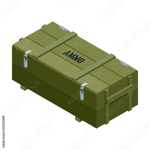 Ammo box vector icon. Isometric vector icon isolated on white background military box .