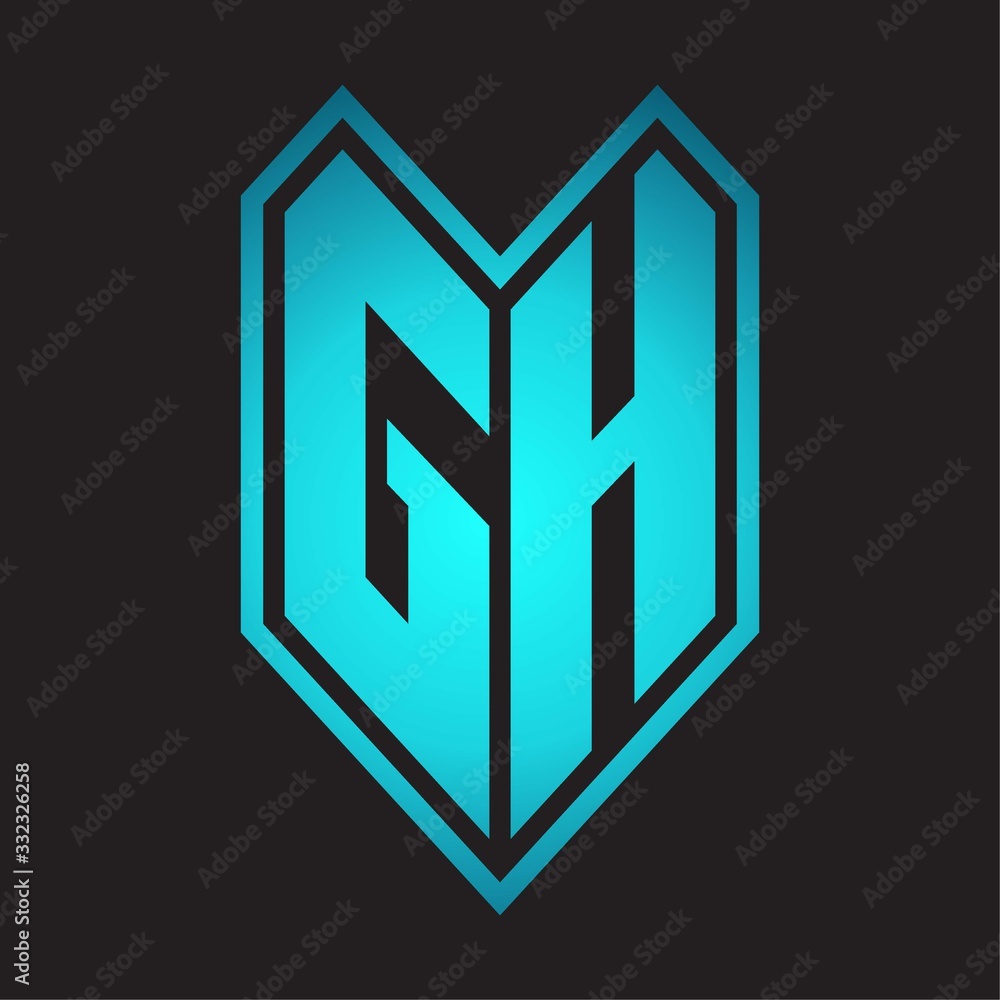 GH Logo monogram with emblem line style isolated on blue gradient colors GH Logo monogram with emblem line style isolated on blue gradient colors