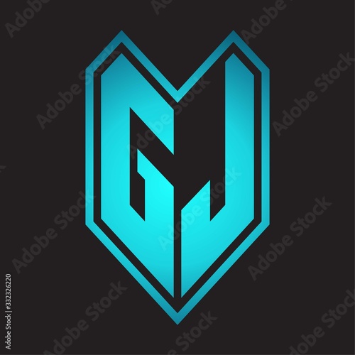 GJ Logo monogram with emblem line style isolated on blue gradient colors