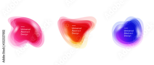 Abstract transparent flowing forms collection. Wavy lines, shining colorful shapes, gradient dynamic elements. Trendy futuristic design for presentation slides, magazine, labels