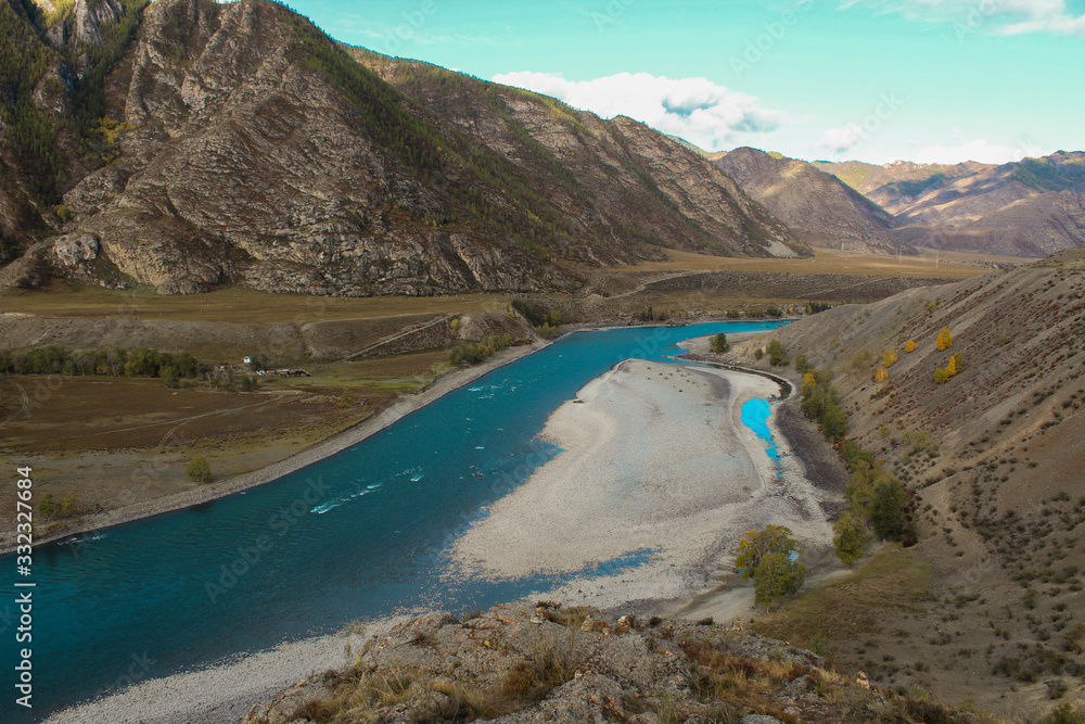 beautiful river between rocky hills. picturesque places in the Altai Mountains in Russia