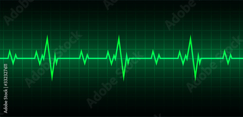 green Heart pulse monitor with signal. Heart beat. ekg icon wave